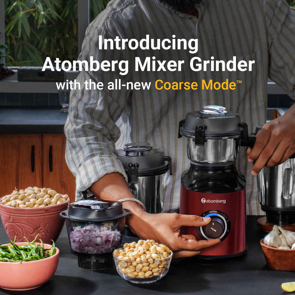 Atomberg Zenova Mixer Grinder With Chopper | 550W | 4 Jars | Red Wine