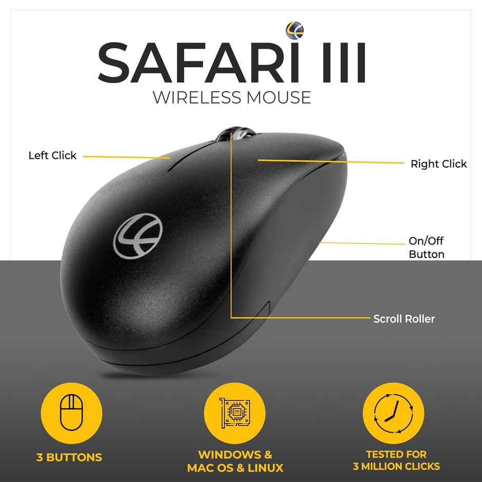 Lapcare Safari Iii B Wireless Mouse-2.4Ghz & Upto 1600 Dpi With Duracell Battery & 3 Year Warranty - Black