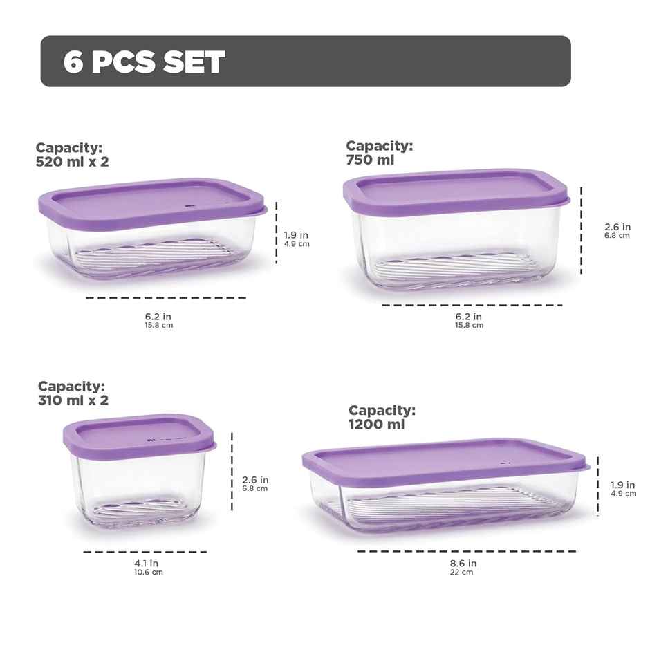 Treo by Milton Nutri Glass Food Storage Containers Set With Lids | Microwave Safe | Purple