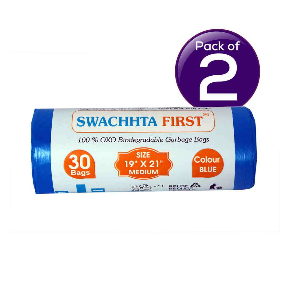 Swachhta First Oxo Bio Degradable Garbage Bags - Blue Medium (19 x 21 Inches) Combo