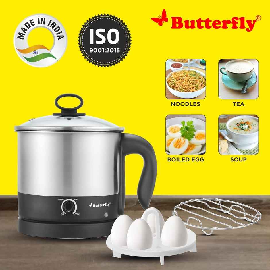 Butterfly Matchless Multi Kettle 1.2 Liter Stainless Steel - With Egg Rack + Ss Rack, 600 Watts