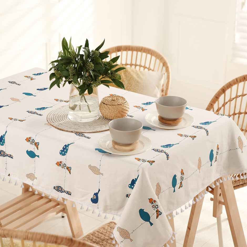 Urban Space 4 Seater Table Cover With Tassels, 52 X 72 - Humming Bird Blue