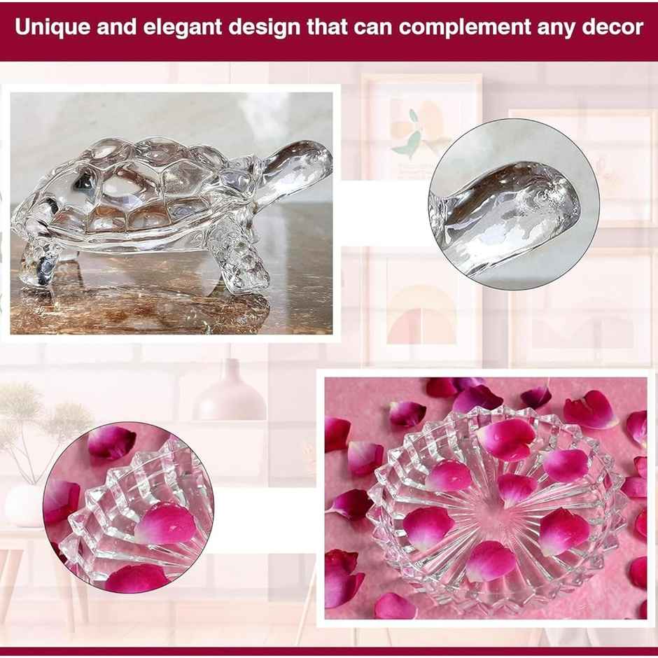 Perpetual Glass Turtle Plate | Feng Shui Tortoise | Good Luck Turtle Vastu Gift | Home Decoration