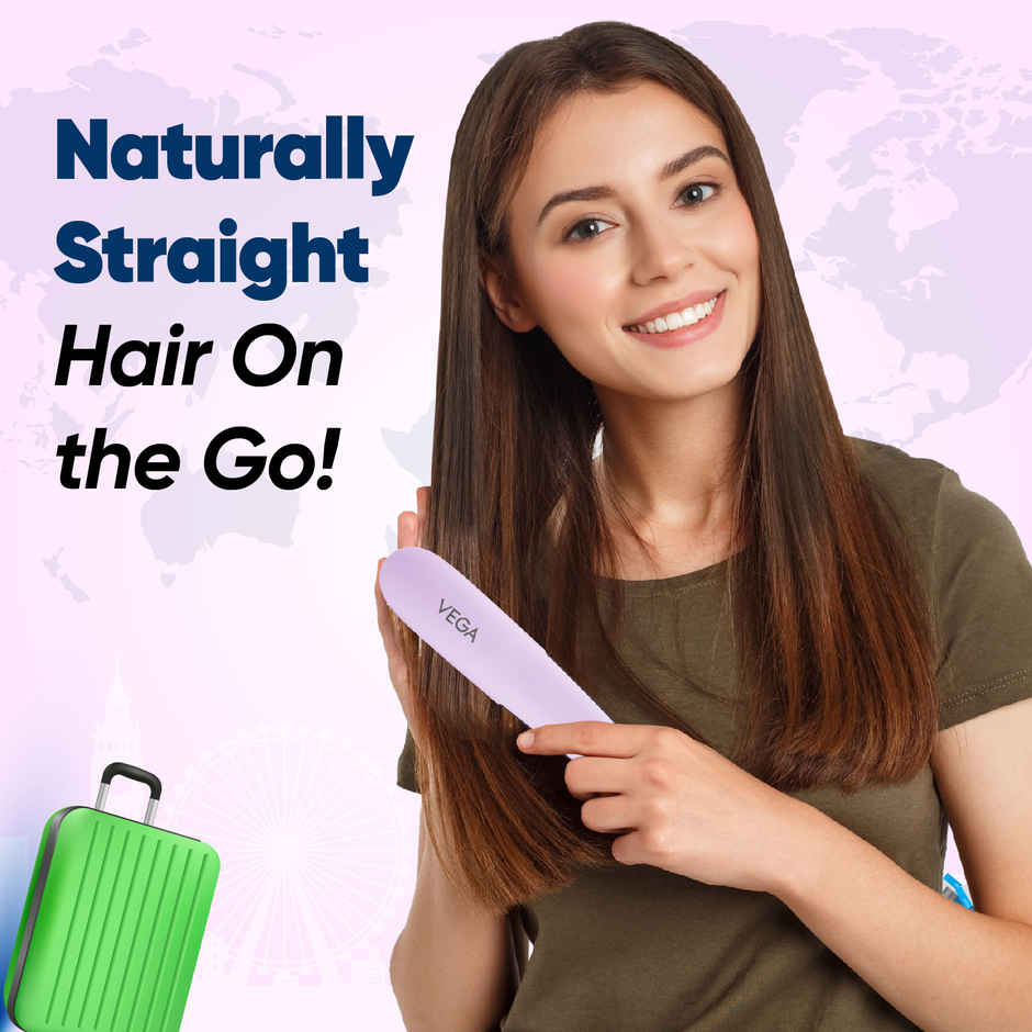 Vega Mini Hair Straightener Brush-Natural Straight in Few Min for Women 2 Heat Settings, (VHSB-05)