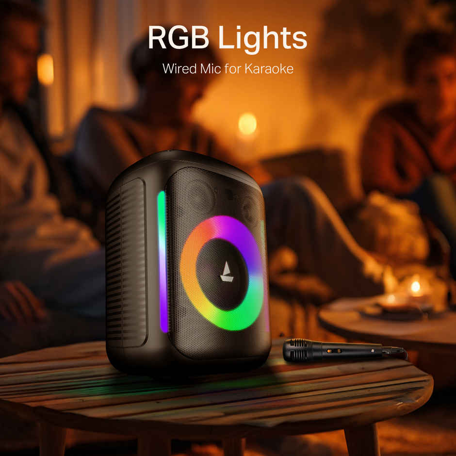 boAt PartyPal 30 w/ 25W Signature Sound | RGB LEDs | Wired Mic for Karaoke | Premium Black