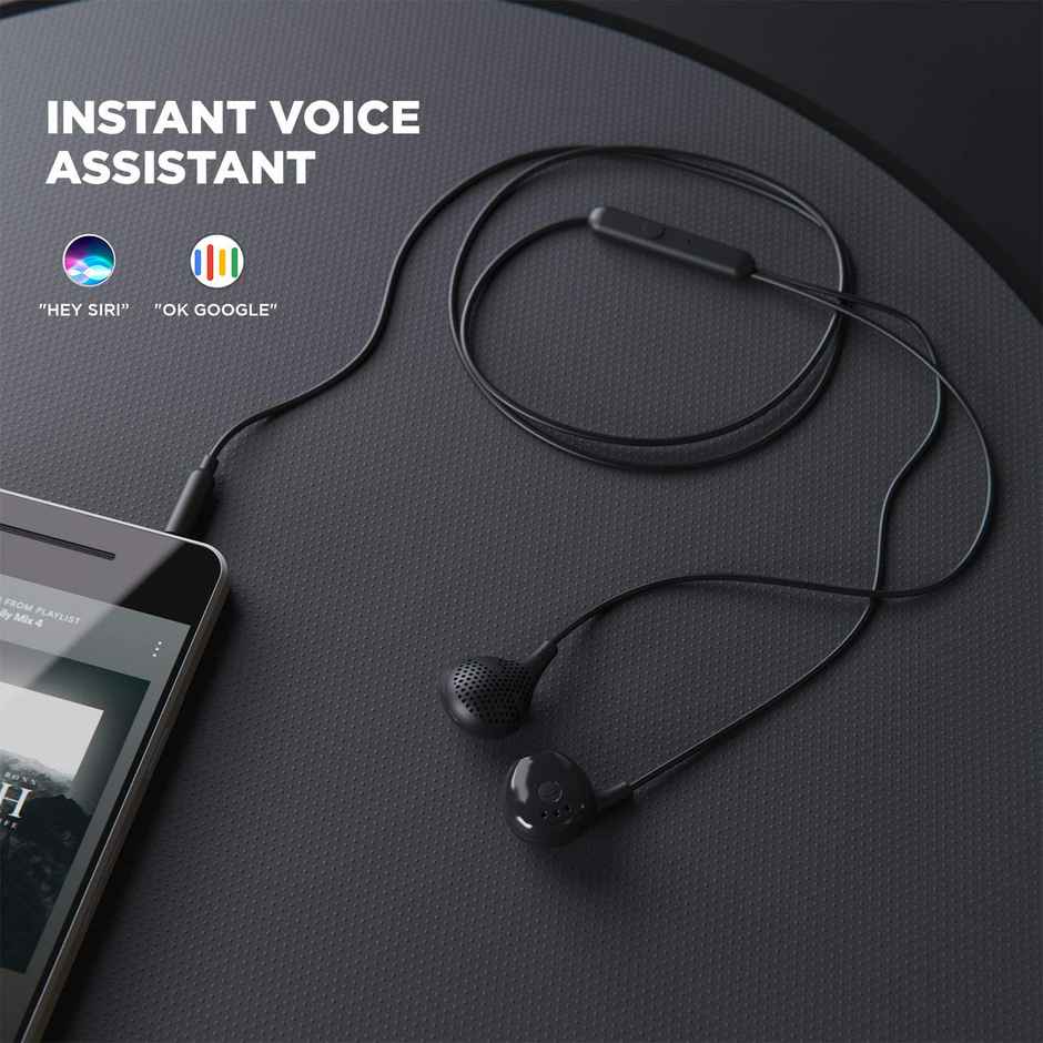 boAt Bassheads 104 Wired Earphones with 10 mm Drivers, Super Extra Bass & Mic (Black)