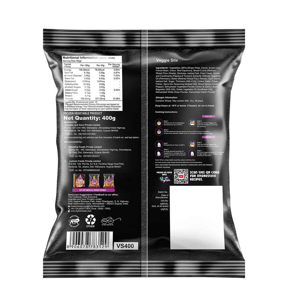 HyFun Veggie Stix, Tasty & Wholesome, Veg Snack | Frozen