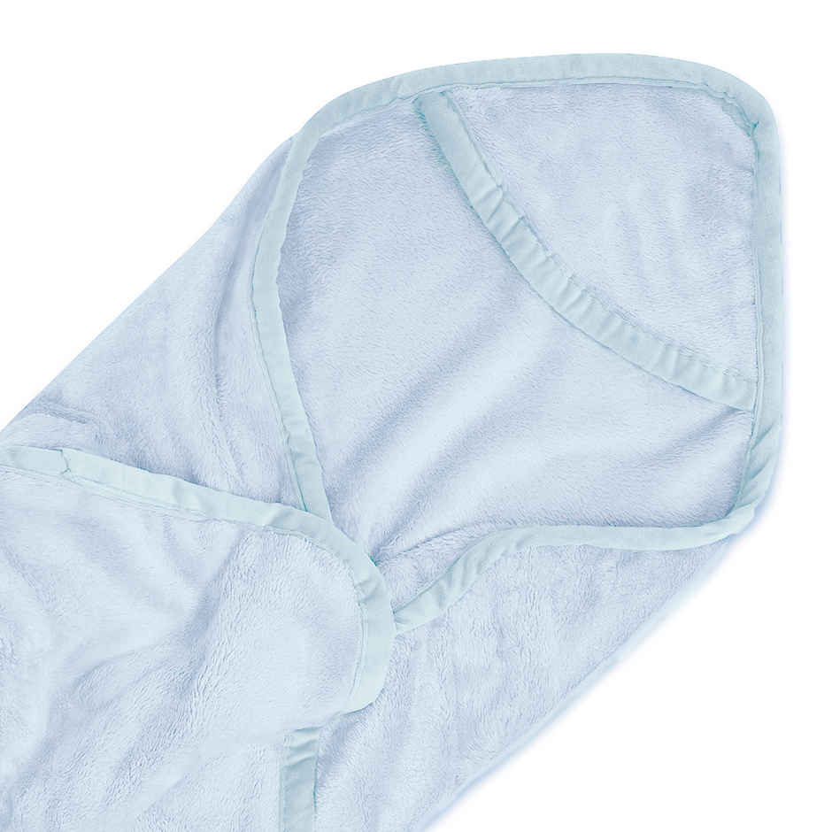 Haus & Kinder 450 GSM Hooded Blanket | New Born Baby | 0 to 6 Months | Sky Blue - 75 x 75 cm