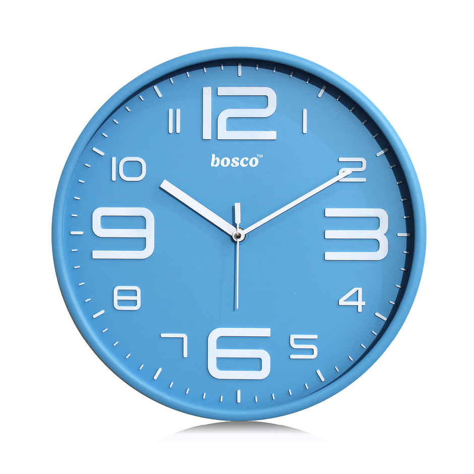 Bosco Modern Silent Pastel Blue Dial Embossed Bold Numbers 30 CM Wall Clock BWC 2117
