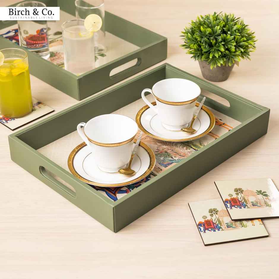 Birch & Co. Serving Tray - Royal Gaja With Four Free Matching Coasters