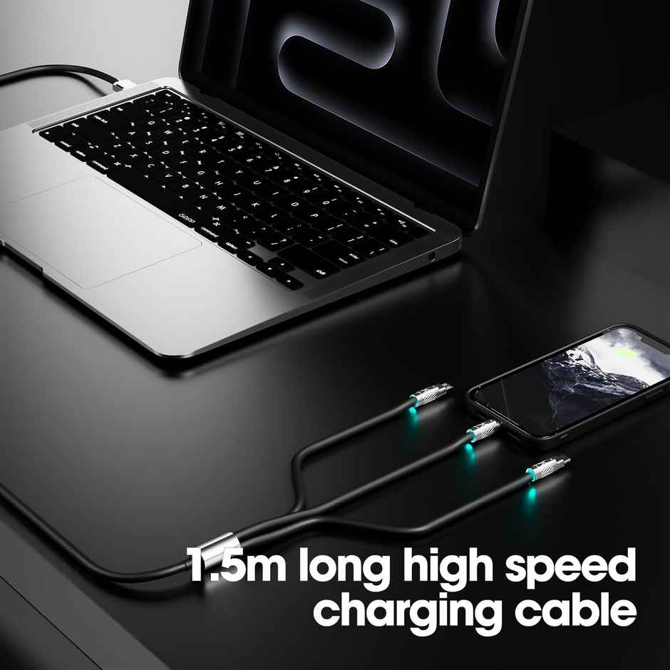 Sounce 3-in-1 120W Portable Fast Charging Data Cable | USB-C - Lightning & Micro-USB | Black