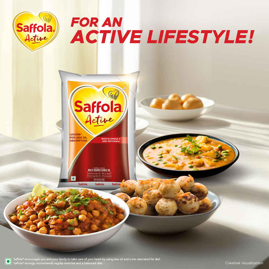 Saffola Active | Rice Bran & Soyabean Multi-source Edible Oil | Less oil absorption | Vitamin A & D