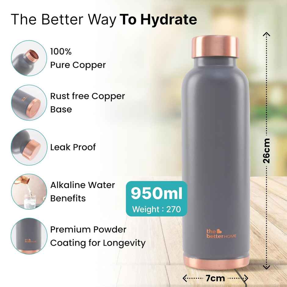 The Better Home Copper Water Bottle 950 ml With Anti Oxidant Properties-Grey