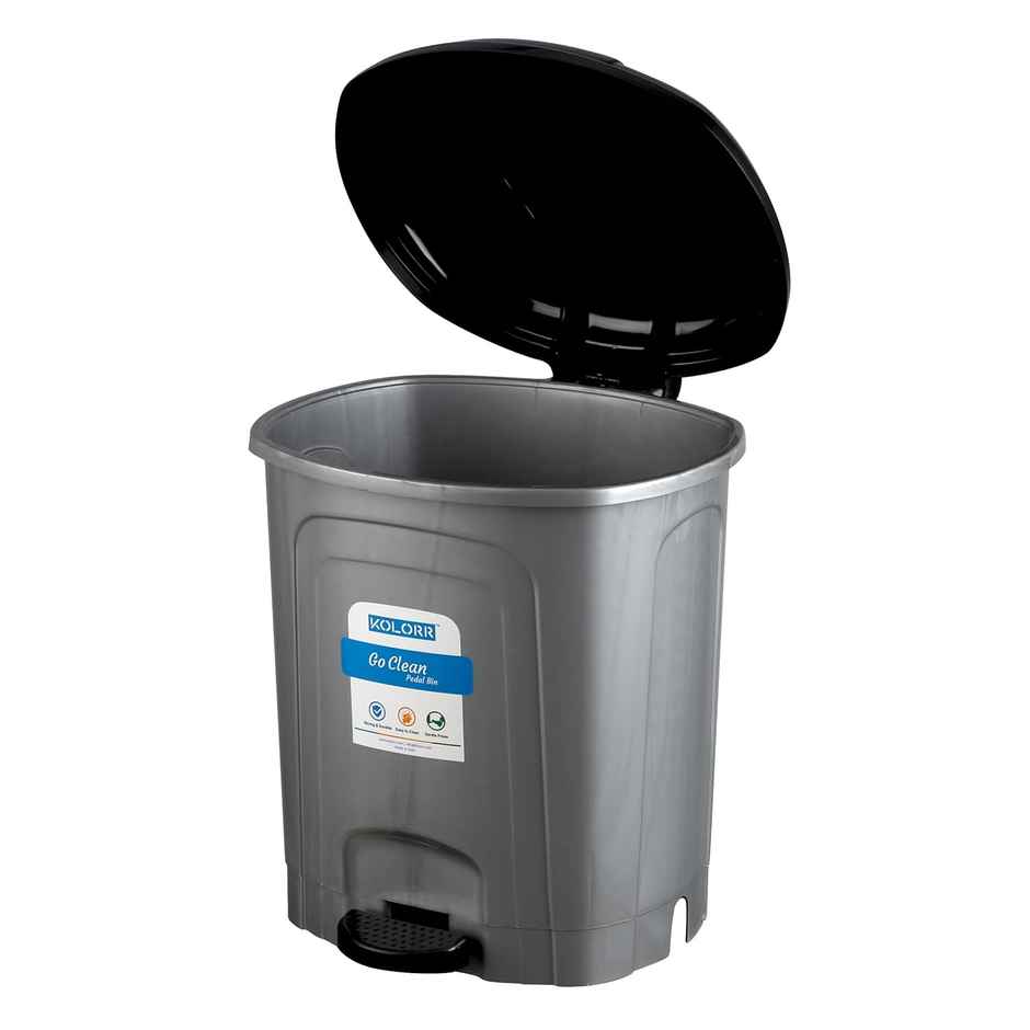 Kolorr 23 Litres Plastic Pedal Dustbin Go Clean/Large Size Trash Can/ Home, Kitchen Silver