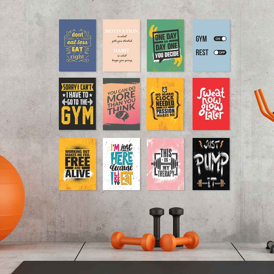 Paper Plane Design Motivational Gym Workout Posters For Wall | Set Of 12 | Size 29 x 21 cm | D5