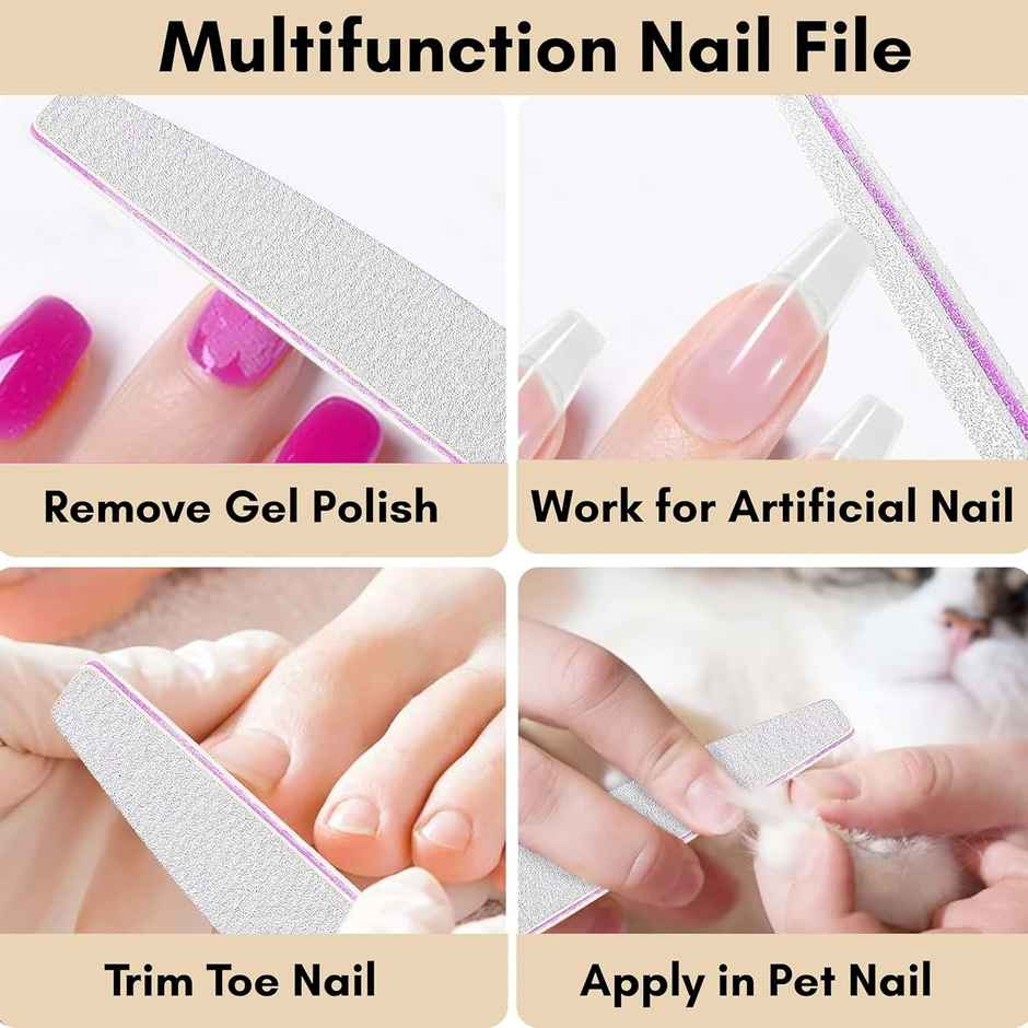 Beaute Secrets Professional Nail File Set Curved Fingernail with 100/180 grit Set of 10