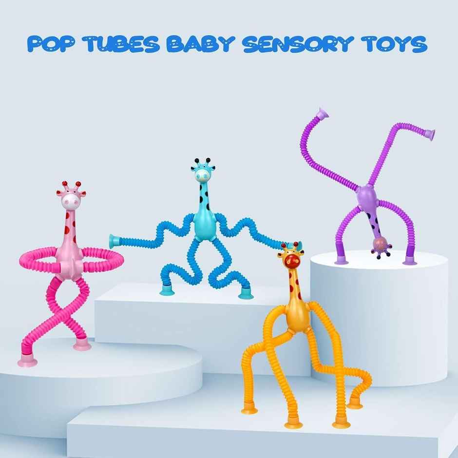 Toyshine Suction Cup Giraffe Pop Tubes | Sensory Toys For Kids | Age 3 and Above