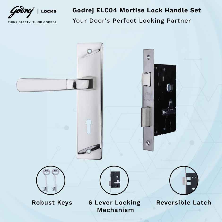 Godrej ELC 04 6-Lever Zinc Alloy Door Handle with Lock Body - Silver