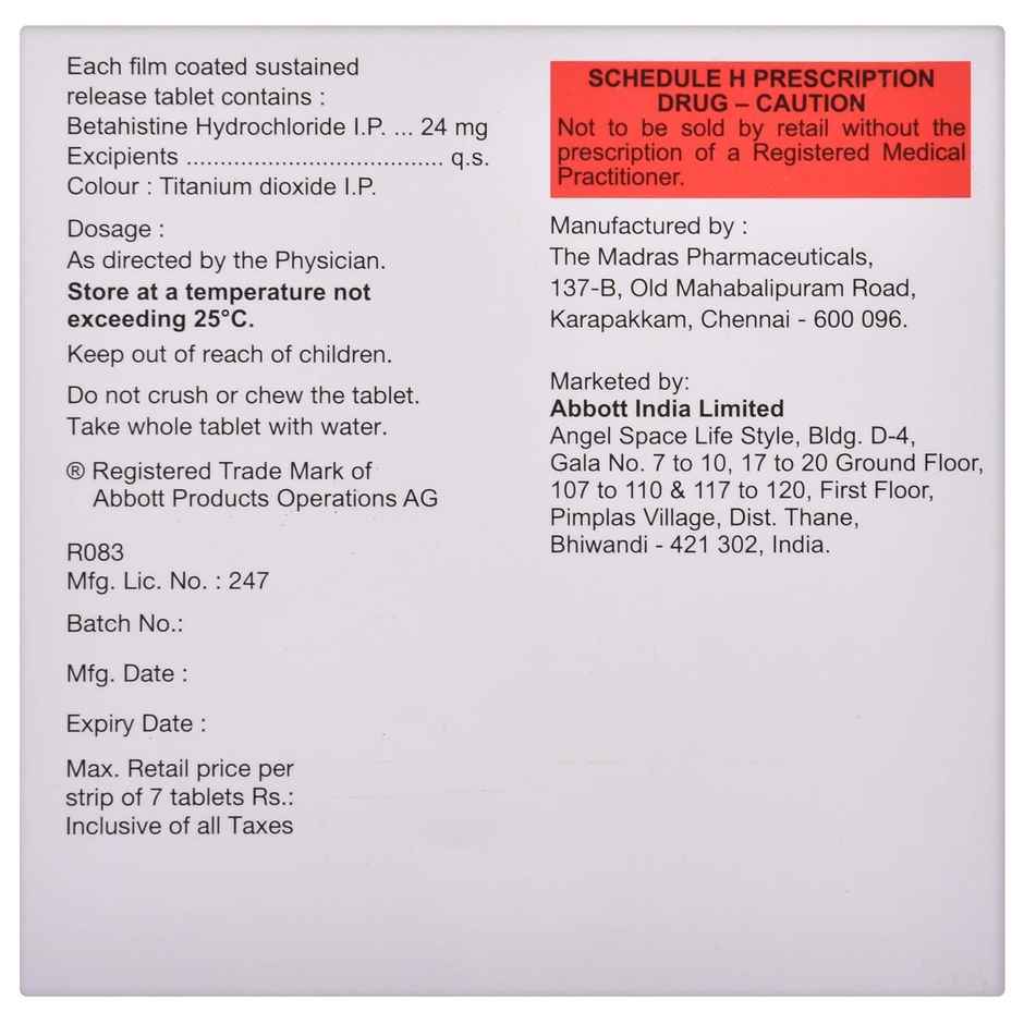 Vertin OD 24mg Tablet SR