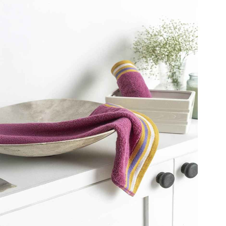 DDECOR Yarn Dyed Sporty Look 100% Cotton Reversible 500 GSM Face Towel - Pink/Yellow