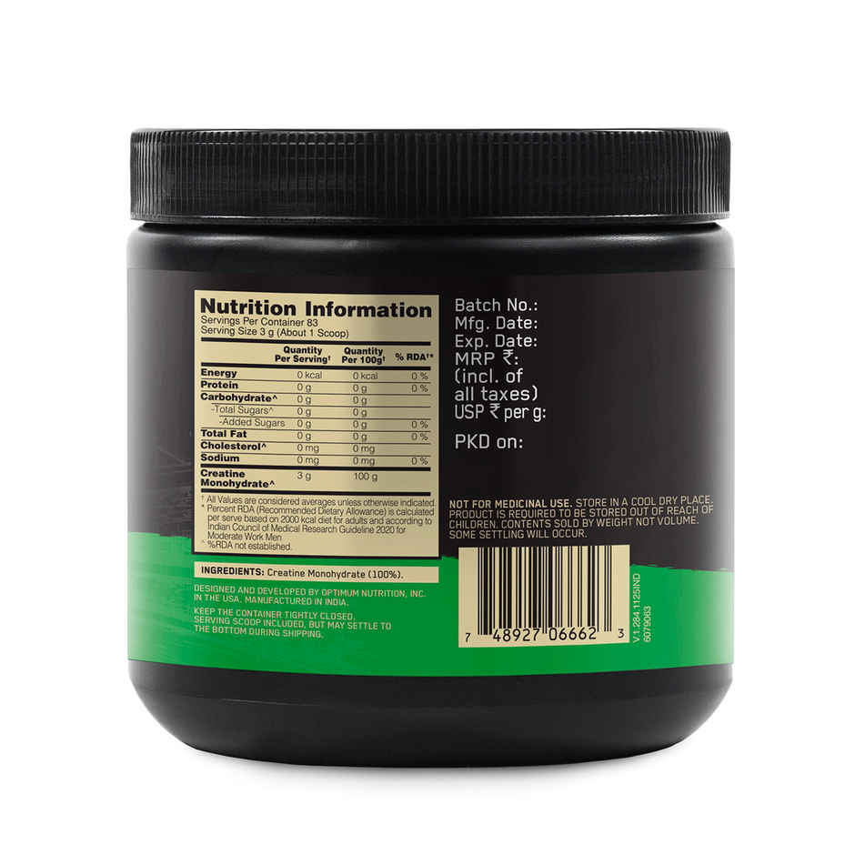 Optimum Nutrition Micronised Creatine Powder Unflavored (250g) & Boldfit Spider Gym Shaker Bottle (1pc) Combo