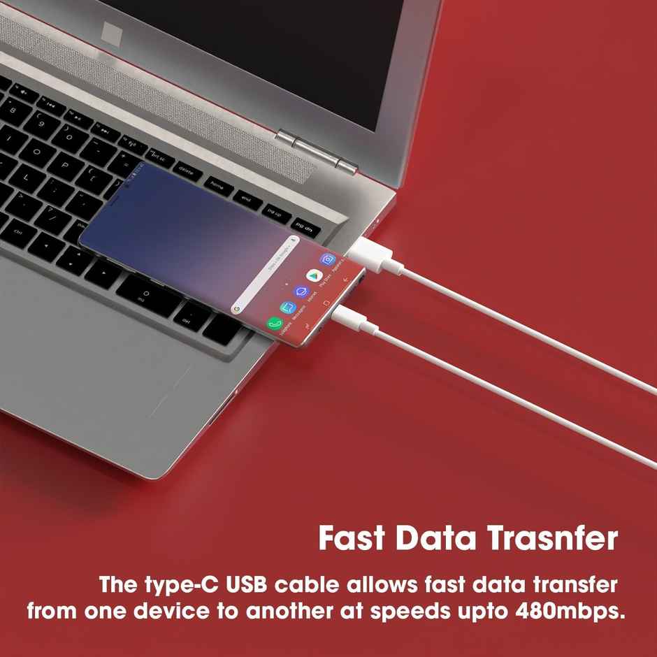 Sounce 3A Mi USB to Type C 33W Fast Hypercharge Cable | 480 Mbps Data Transfer | 1 m | White
