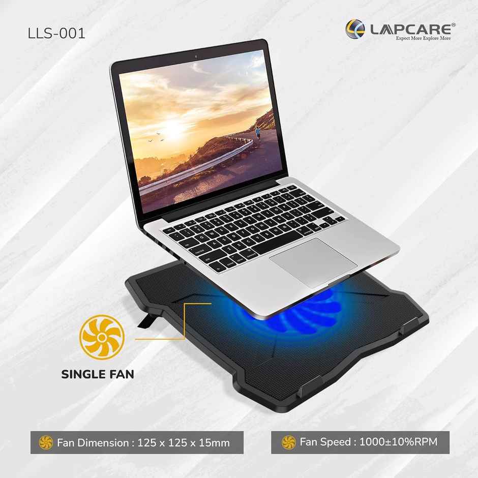 Lapcare Lapkool-I Laptop Cooling pad Compatible for up to 15.6" (39,6 cm) laptops, Features 1 USB Port - Ergonomically Designed Laptop Cooling Station with Low Noise - Black