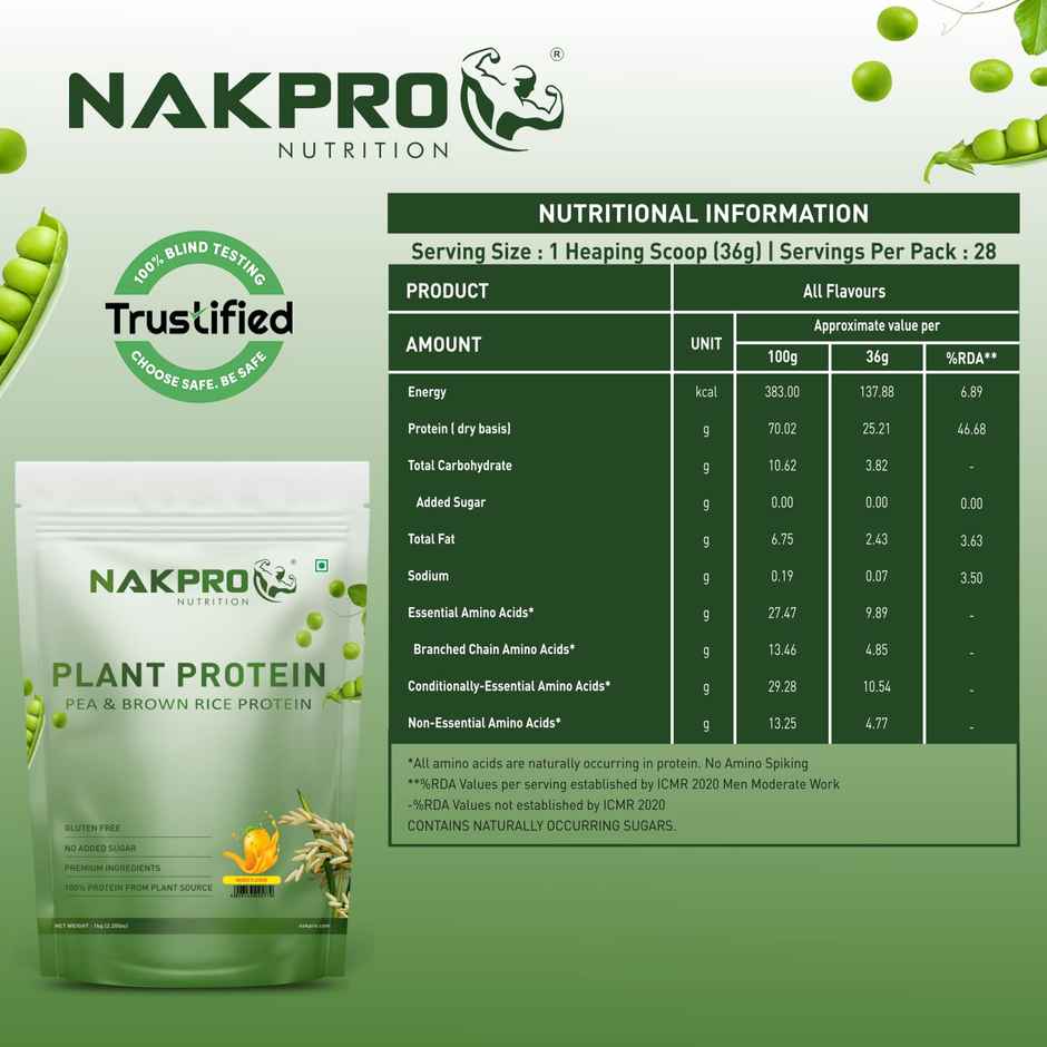 Nakpro Vegan Plant Protein Powder (Pea Protein & Brown Rice Protein) Mango -