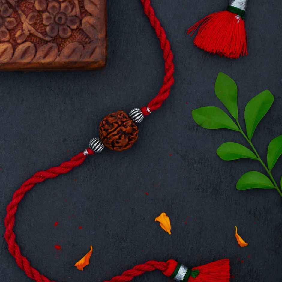 Silver Meenakari 925 Sterling Silver Beads with Rudraksha Rakhi (meenakari)