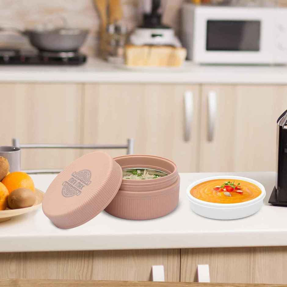 JAYPEE Mini Max Sr. Lunch box, Inner stainless Steel with Plastic Dish Inside | Peach - 500 ml