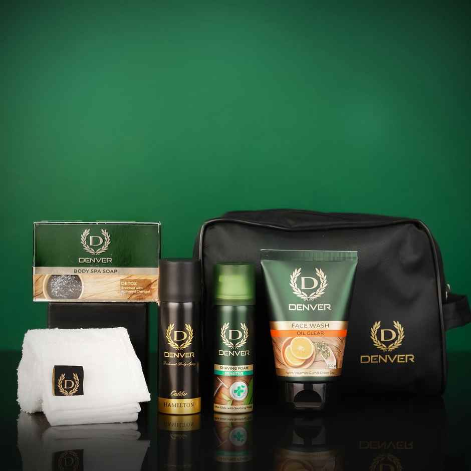 Denver Men's Travel Grooming Kit - Nano Deo | Facewash | Body Spa Soap | Shaving Foam | Towel