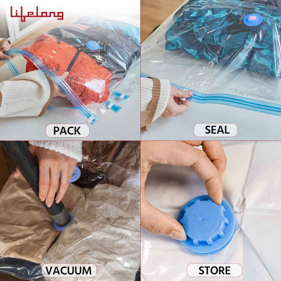 Lifelong Pack of 5 Vacuum Bags for Travel with Pump|Reusable|Space Saver Bags for Storage