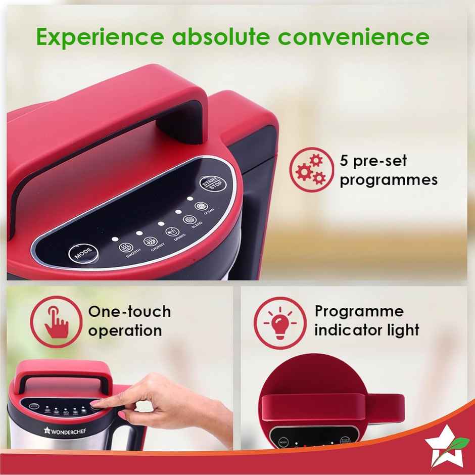 Wonderchef Neo Automatic Soup Maker 1L, Red & Black, 2 Years Warranty