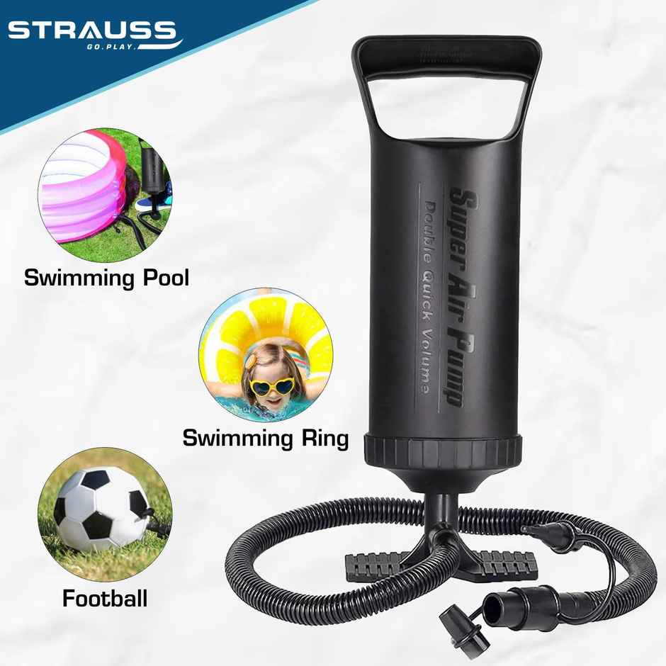 Strauss Inflatables Hand Air Pump With 3 Nozzle Hose | 29 Cm | Black