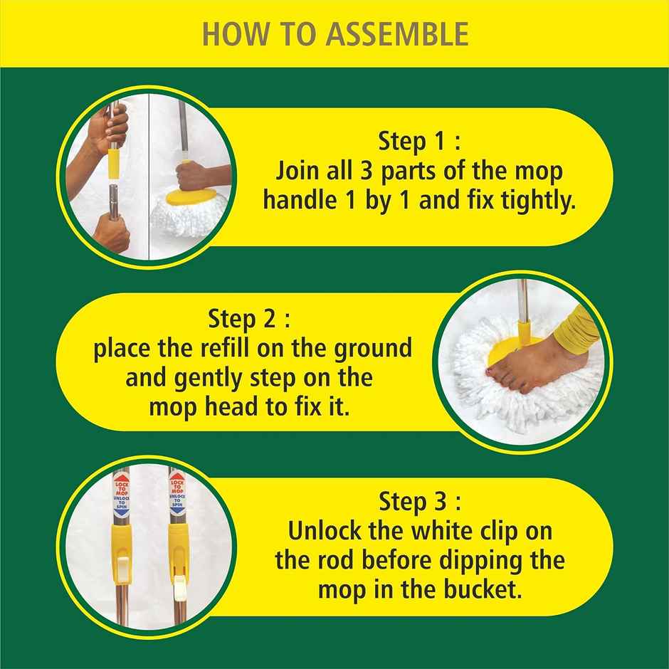 HIC Microfiber Spin Mop Set (60 cm Long Handle)