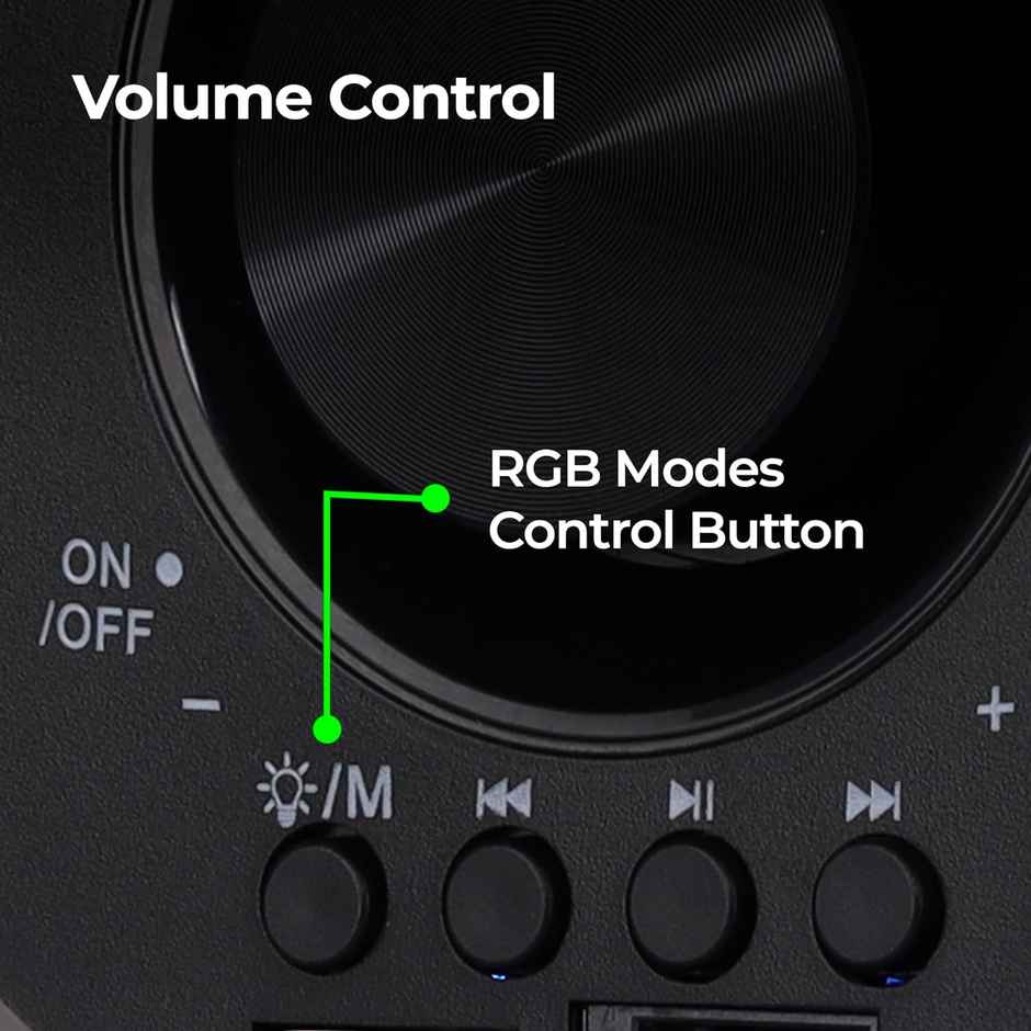 Zebronics Pluto 2, 2.1 Channel Speaker, 15W Output, BT 5.0, USB, mSD, FM, 3.5mm Jack Input, RGB - Black