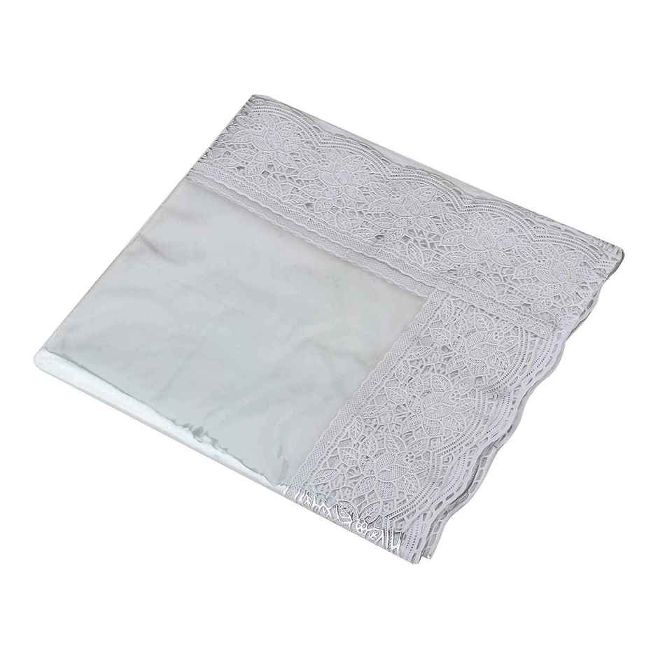 Kuber Industries PVC 45"x70 Inch Transparent 4 Seater Dining Table Cover with White Lace|White