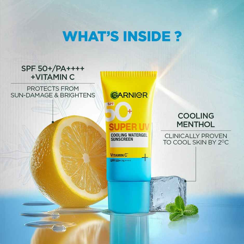 Garnier Super UV Cooling Water Gel Sunscreen | 8 hr Freshness | No White Cast | SPF 50 PA++++
