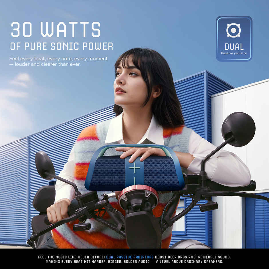 Hammer Boom 30W Bluetooth Speaker with RGB Lights, Dual Passive Radiators, TWS Function | Blue