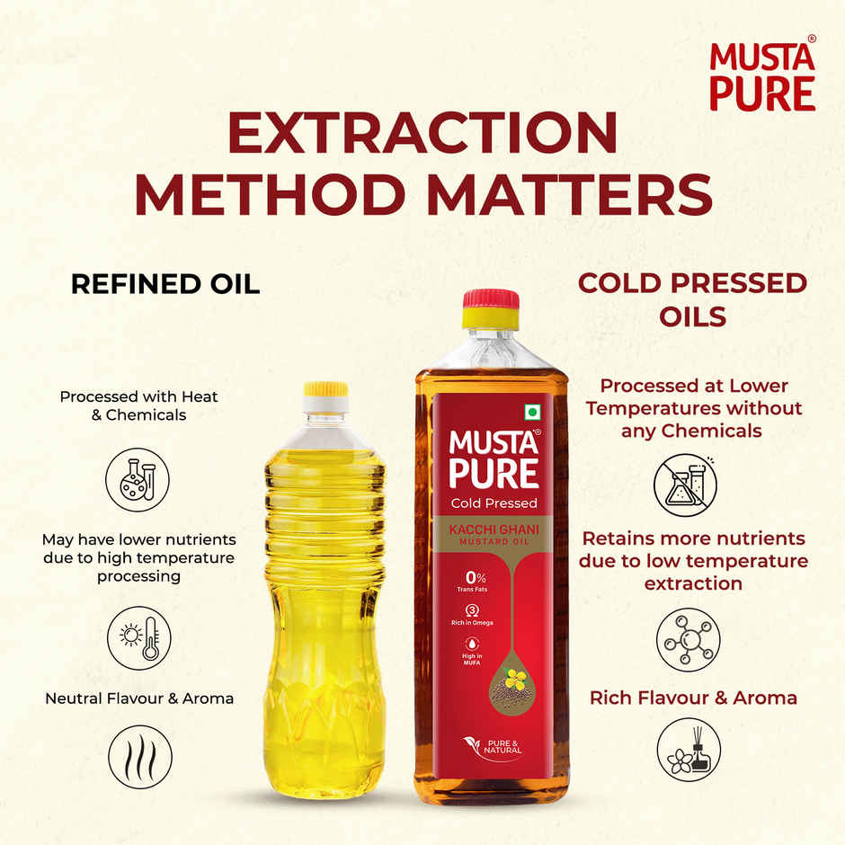 MustaPure Kachi Ghani Mustard Oil (Cold Pressed) | Pure & Natural | Cooking Oil | Bottle