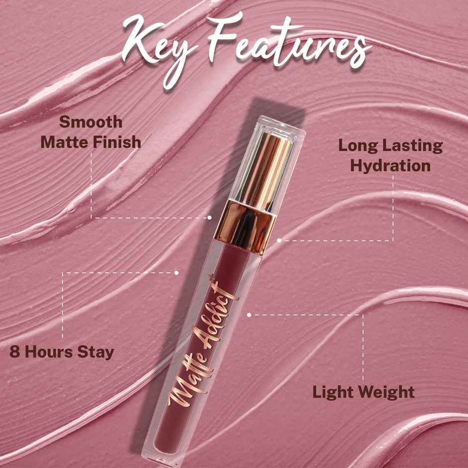 Jaquline USA Matte Addict + Liquid Lipstick,8Hr stay,Lightweight & Transfer proof - Wild Petunia 04