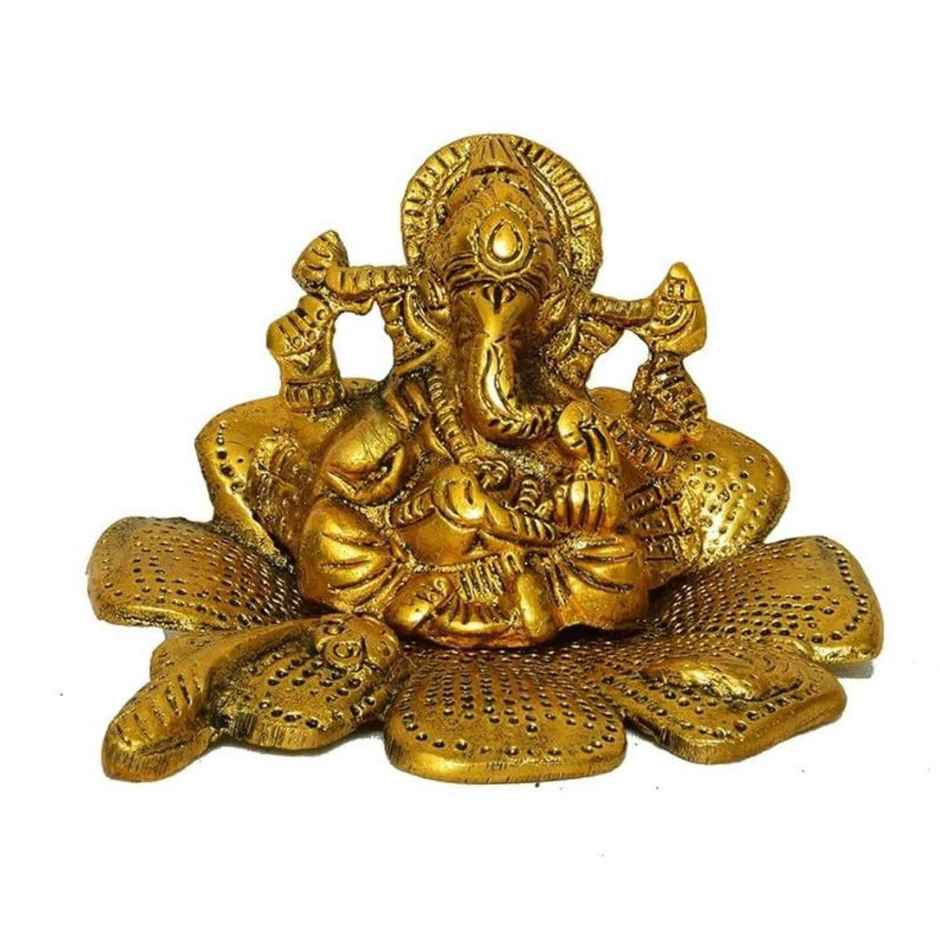 Ganesh Ji Idol with Laptop in Gold Polish | Devnidhi