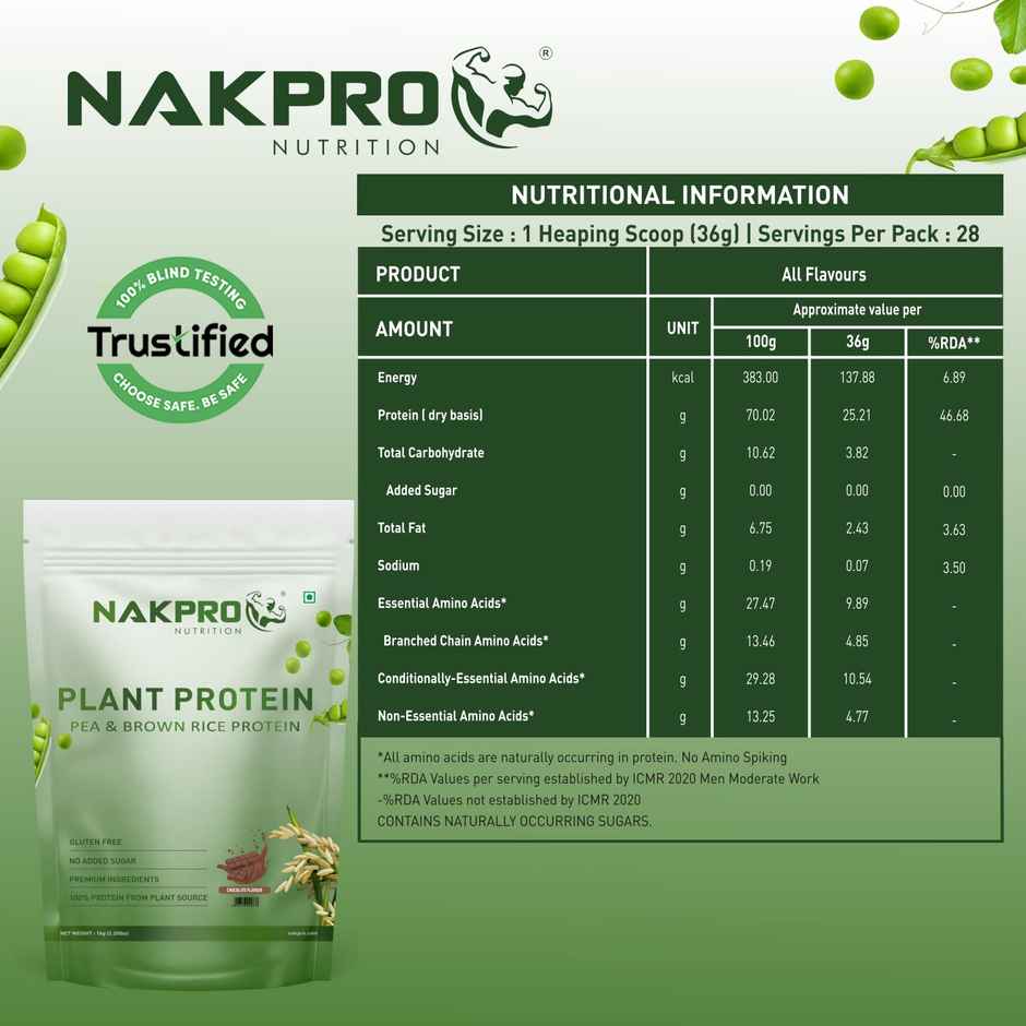 Nakpro Vegan Plant Protein Powder (Pea Protein & Brown Rice Protein) Chocolate -