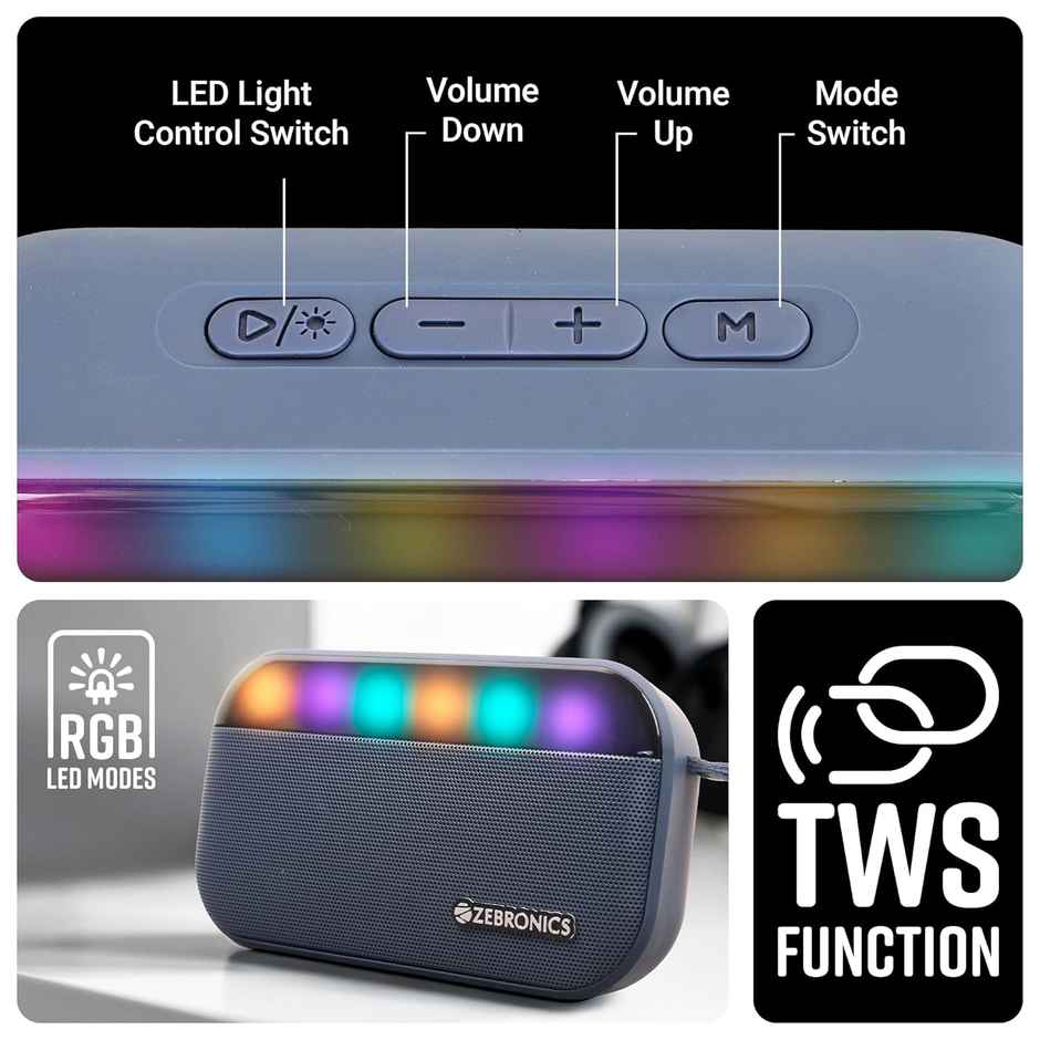 Zebronics County 7 BT Speaker | 8W | 15 Hours Playback | Passive Radiator | Blue