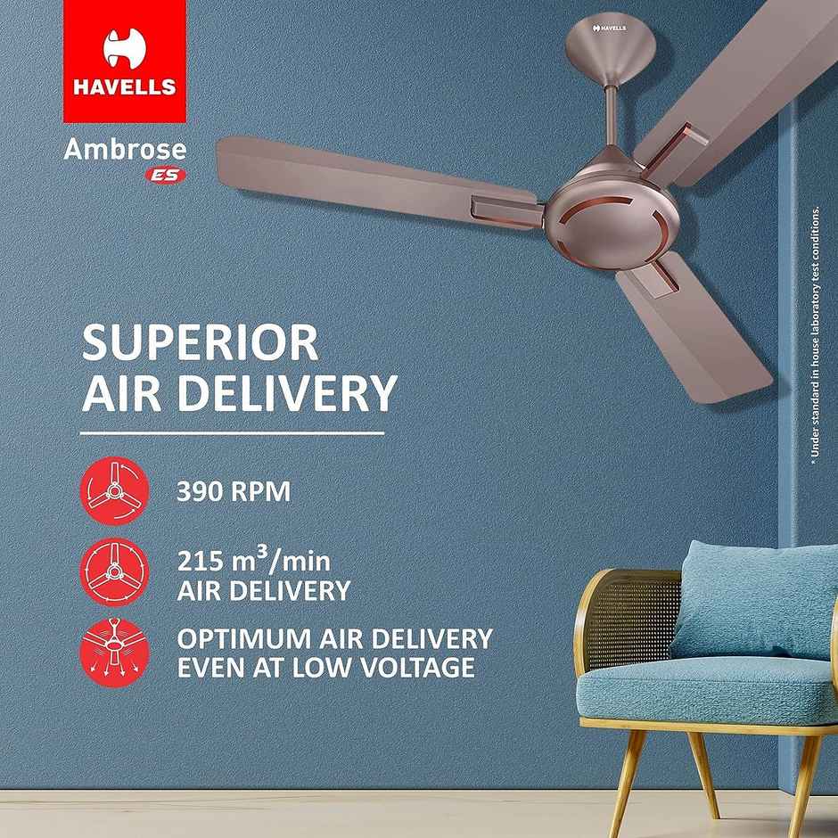 Havells Ambrose ES Ceiling Fan, 1200mm, Energy Saving, 100% Pure Copper Motor ,Cola Espresso Brown