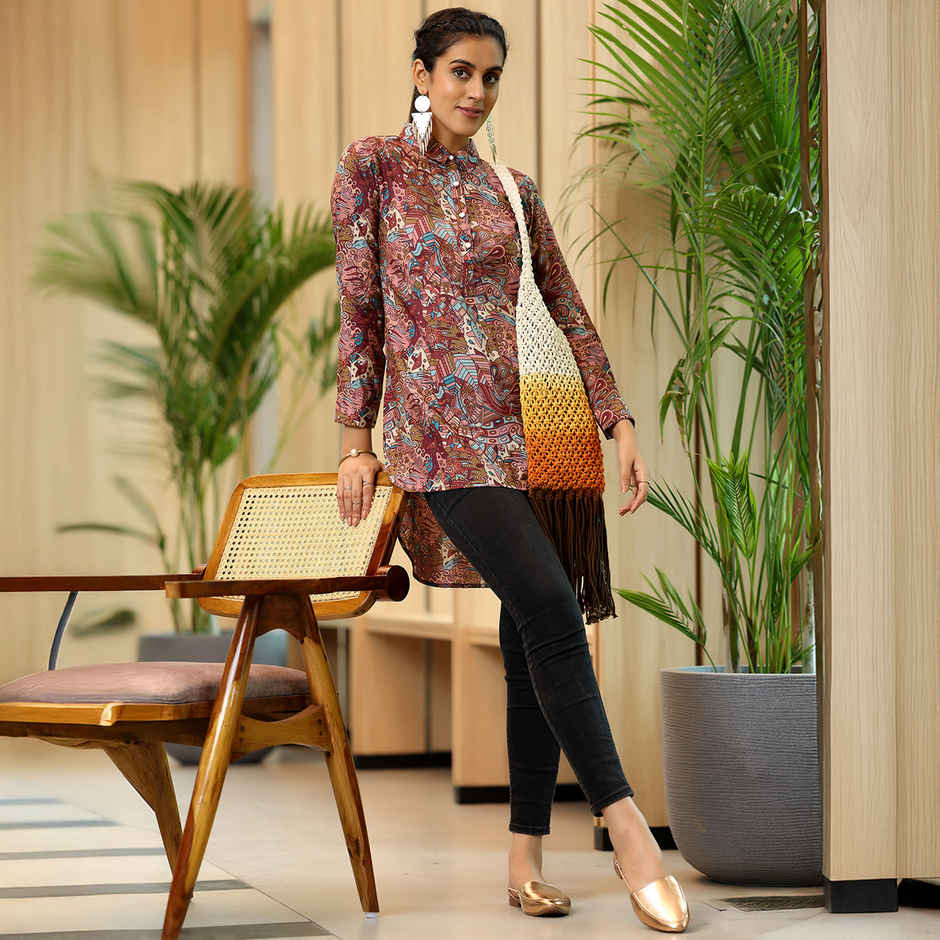 Libas Women's Ethnic Motif Printed Kurti with Extended Back | 37210 | Mauve - S