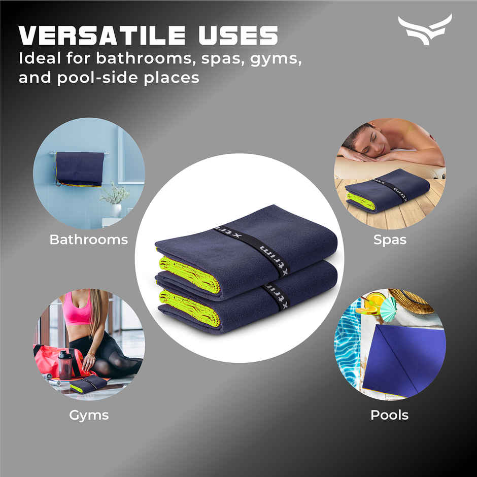 Xtrim Microfiber Quick Dry Bath, Gym, Sports Towel | Medium- 36 in | 180 GSM | Navy Blue