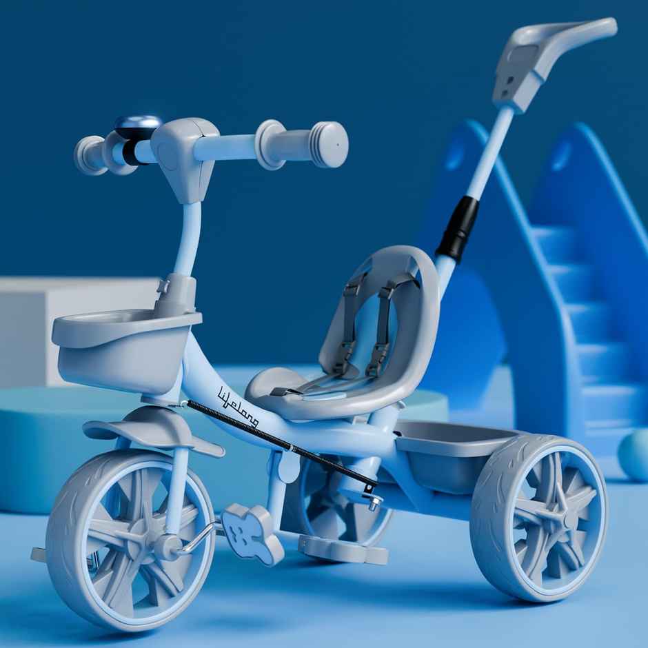 Lifelong Kids Tricycle 2-5 Years with Parental Control | EVA Wheels | Blue & Grey | 30 kg
