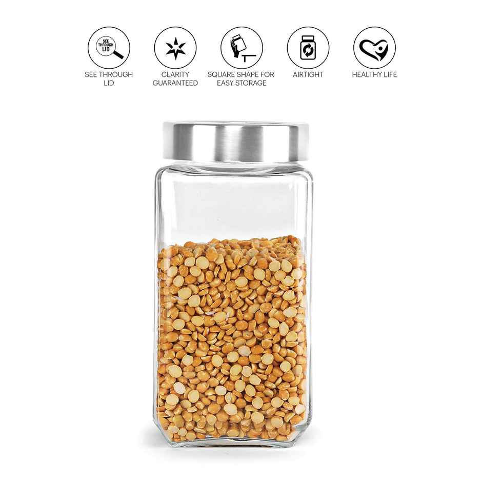 Cello Qube Fresh Toughened Glass Jars Glass Containers For Kitchen Multipurpose Jar Set Of 3 Clear