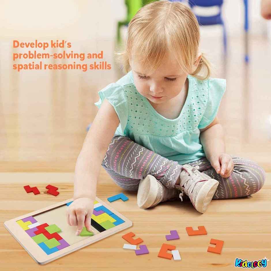 Kidology Wooden 3D Block Puzzle Game | Brain Teaser Toy | Montessori Toys For 1+ Year Old